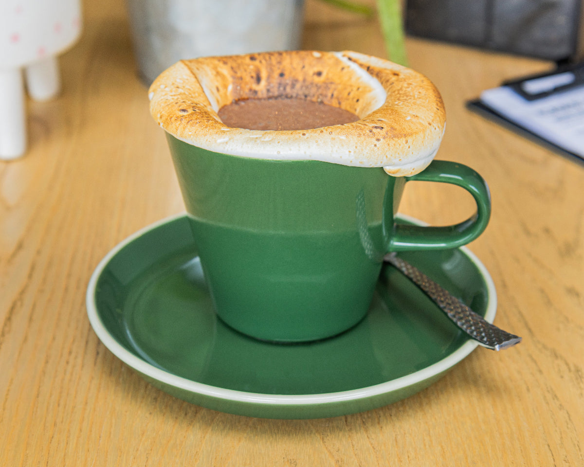 Dark Belgian hot chocolate at Dhi Ferrari Cakes, a mid-winter drink in Christchurch